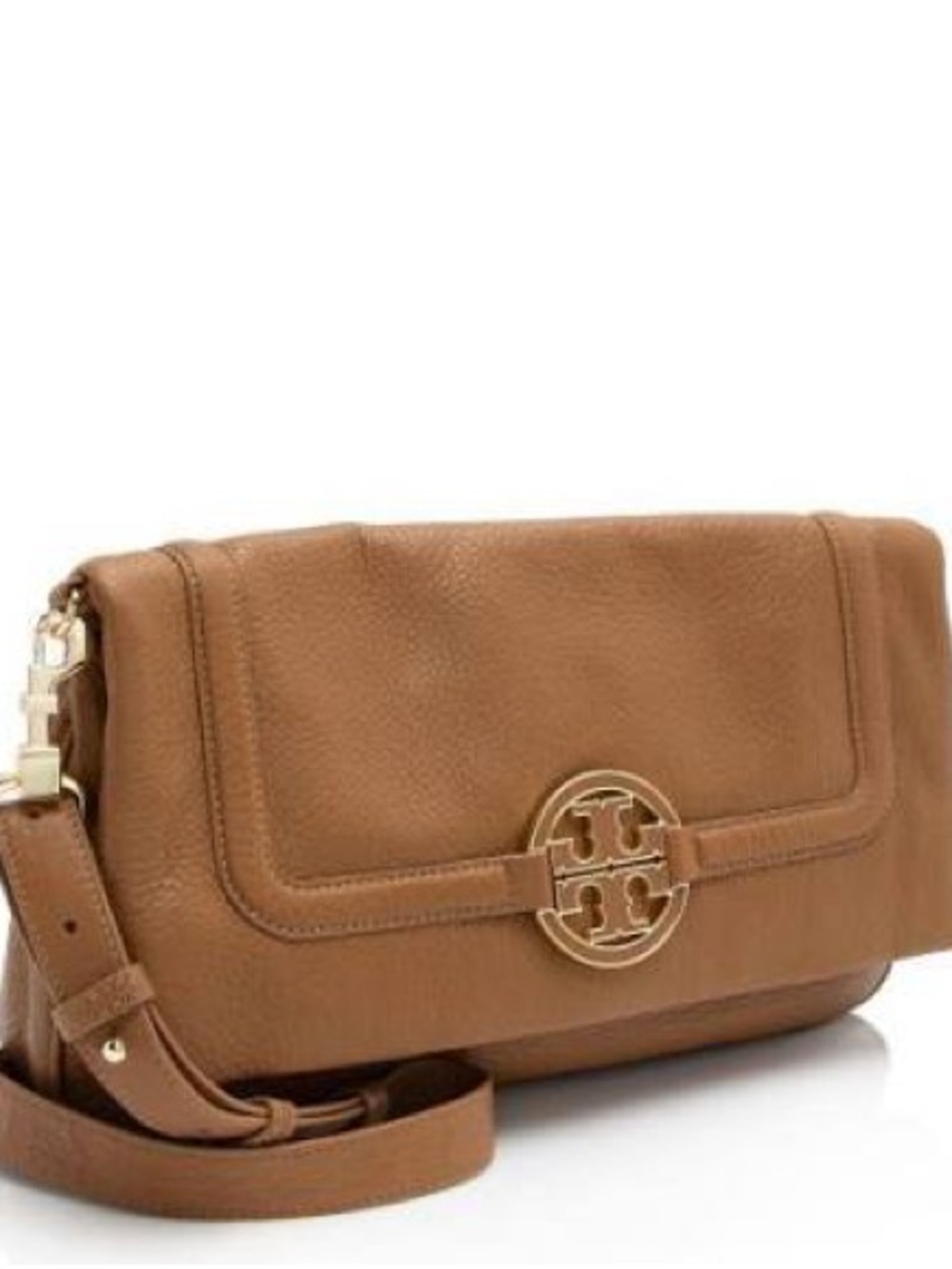 Tory Burch Camel Brown Leather Crossbody with Gold Logo